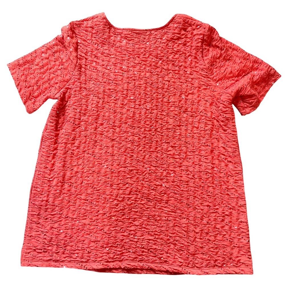 Catherines‎ Blouse Top 0X 14/16 Womans Plus Coral Knit Short Sleeve Sequin - Picture 2 of 3